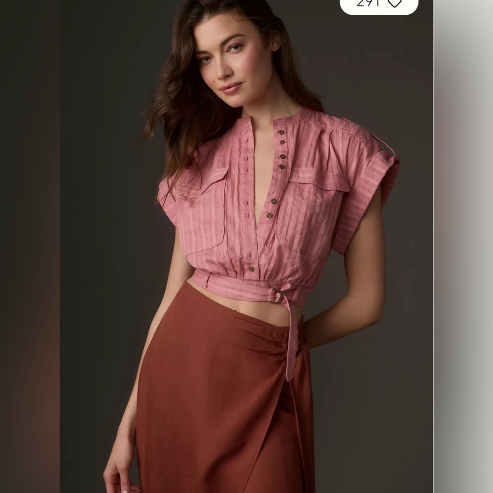 NWT Anthropologie Short-Sleeve Cinched Safari Top